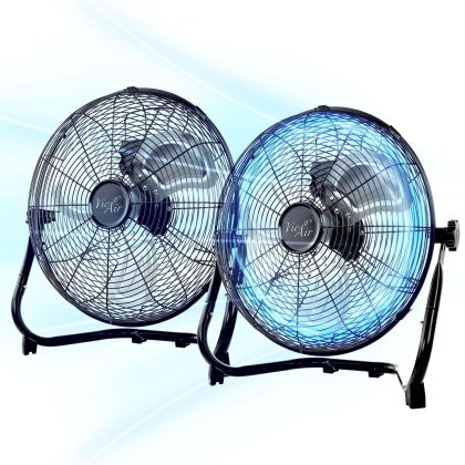 Vie Air Twin 12 Inch High Velocity All Metal Tilting 3 Speed Floor Fan in Black