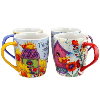 Gibson Birdhouse Floral 18 oz Cup Set
