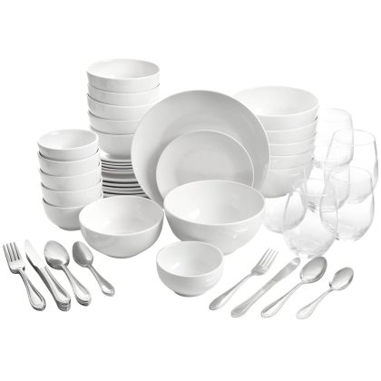 Hometrends 60 Piece Round Ceramic Dinnerware Combo Set in White