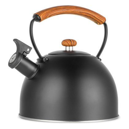MegaChef 3.2 Quart Whistling Tea Kettle with Wood Grain Nylon Cool Touch Handle