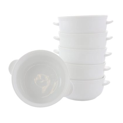 Our Table Simply White 6 Piece 5.5 Inch Porcelain Double Handle Bistro Bowl Set