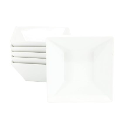 Our Table Simply White 6 Piece 26 Ounce Fine Ceramic Square Soup Bowl Set in White