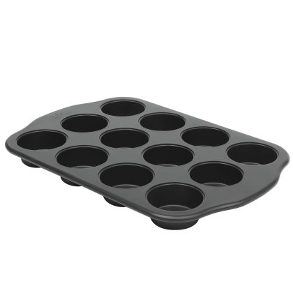 Oster Teston Platinum Collection 12-Cup Nonstick Carbon Steel Muffin Pan in Matte Black