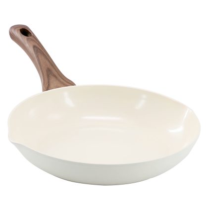 Oster Amberg Choice 9.5 Inch Ceramic Nonstick Forged Aluminum Frying Pan in Off-White