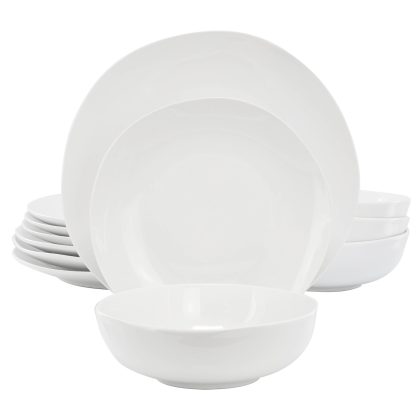 Gibson Home Aspen Drift 12 Piece Organic Round Ceramic Dinnerware Set in White
