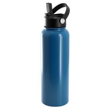Gibson Home Marina 38 Ounce Double Wall Stainless Steel Thermal Bottle with Lid and Straw in Matte Blue