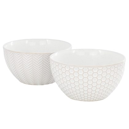 Gibson Elite Earlhart 2 Piece 6 Inch Ribbed Stoneware Cereal Bowl Set in White