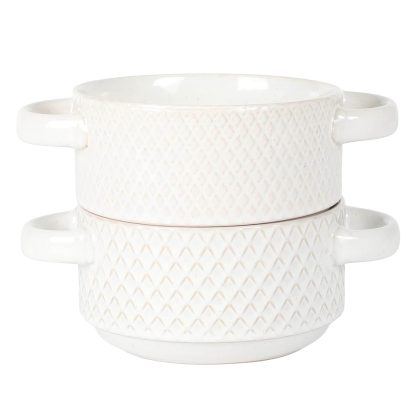 Gibson Elite Earlhart 2 Piece 6 Inch Ribbed Stoneware Soup Bowl Set with Handles in White