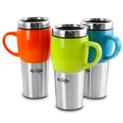 Mr. Coffee Traverse 3 Piece 16 Ounce Stainless Steel and Ceramic Travel Mug and Lid in Red