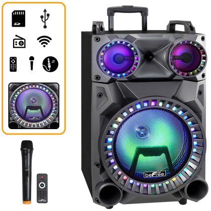 beFree Sound Rechargeable 12 Inch Bluetooth Portable Party Speaker with Party Lights