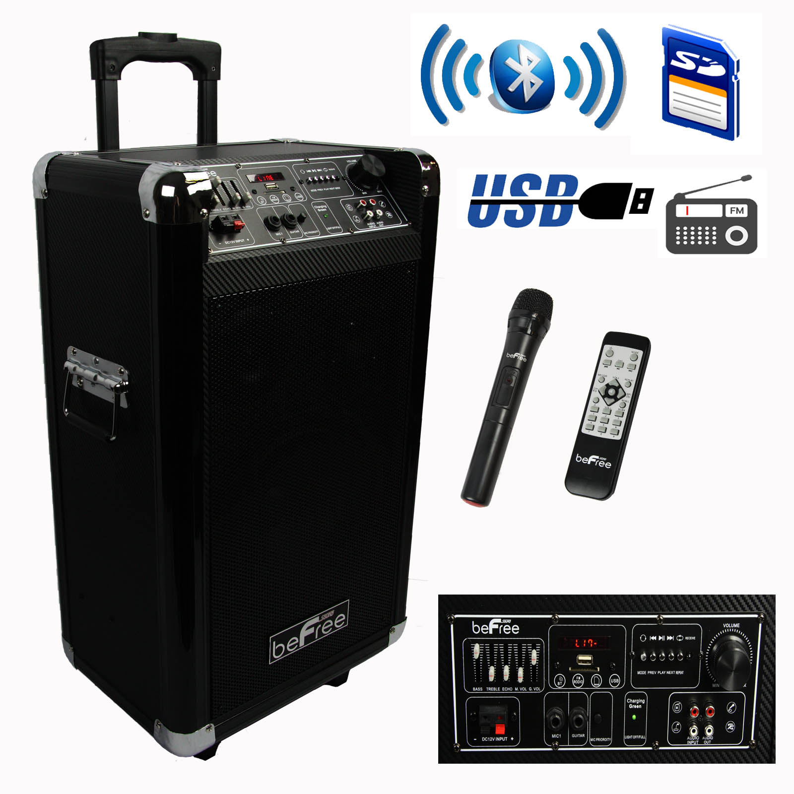 beFree Sound Sleek 10 Inch Professional Portable Bluetooth PA Speaker with Remote Control