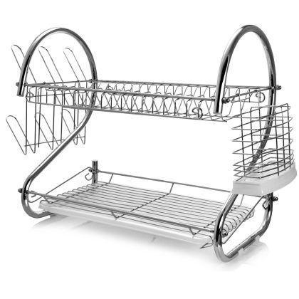 MegaChef 16 Inch Two Shelf Dish Rack with Easily Removable Draining Tray