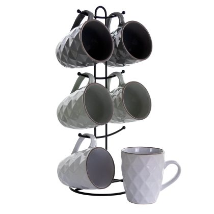 Elama Diamond Waves 6-Piece 12 oz. Mug Set with Stand