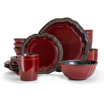 Elama Regency 16 Piece Luxurious Stoneware Dinnerware with Complete Setting for 4