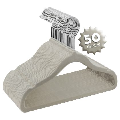 Elama Home 50 Piece Kids Non-Slip Velvet Cloths Hangers with Notched Shoulders in Gray