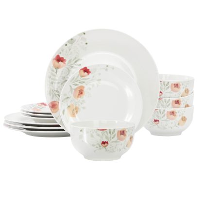 Elama Poppy 12 Piece Porcelain Dinnerware Set