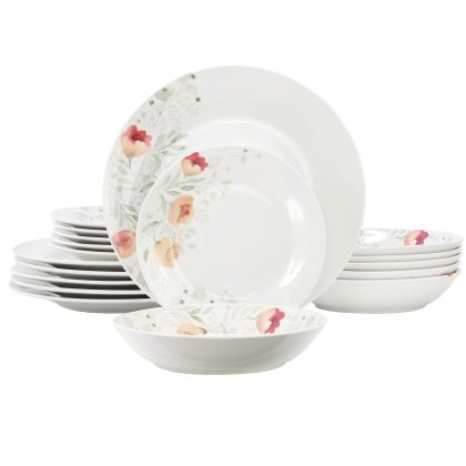 Elama Poppy 18 Piece Porcelain Dinnerware Set