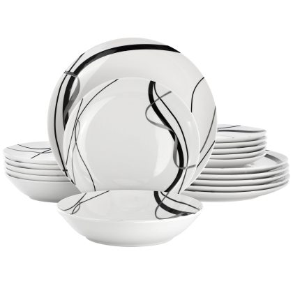 Elama Sarah 18 Piece Porcelain Black Ribbon Dinnerware Set