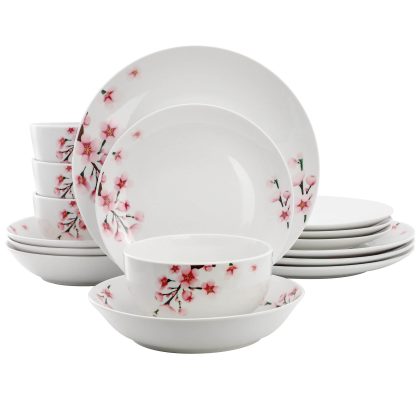 Elama Tamara 16 Piece Cherry Blossom Porcelain Double Bowl Dinnerware Set