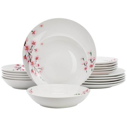 Elama Tamara 18 Piece Cherry Blossom Porcelain Dinnerware Set