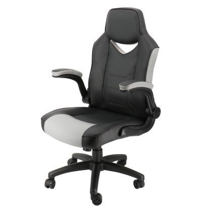 Elama High Back Adjustable Faux Leather Office Chair in Black and Gray