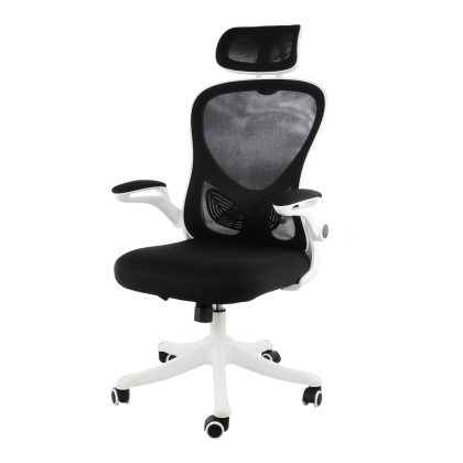 Elama High Back Adjustable Mesh and Fabric Office Chair in White and Black with Adjustable Head Rest