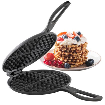 Megachef 6.7 Inch Round Cast Iron Pie Iron Outdoor/Camping Cookware with Long Handle