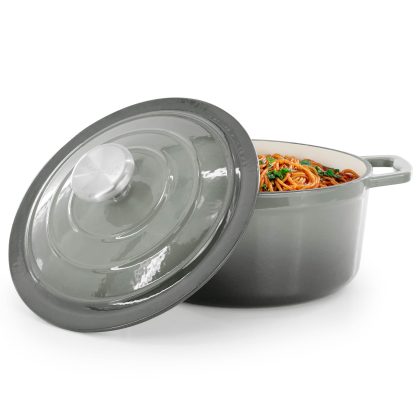 MegaChef 2.7 Quart Round Enameled Cast Iron Casserole in Gradient Gray