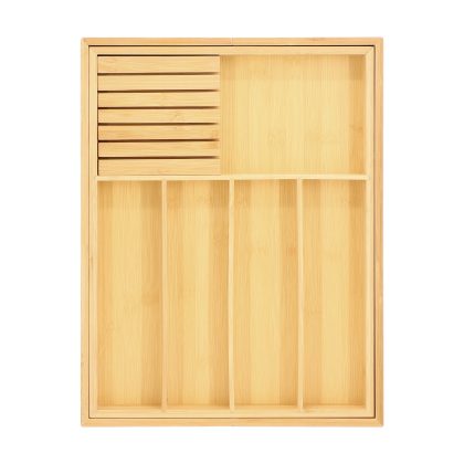 MegaChef Adjustable Bamboo Drawer Storage and Organization Tray with Removable Knife Block