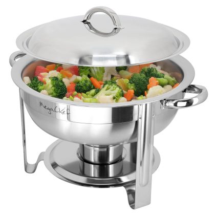 MegaChef 5.3 Quart Round Stainless Steel Professional Chafing Dish/Food Warmer/Buffet Server Serving Trays