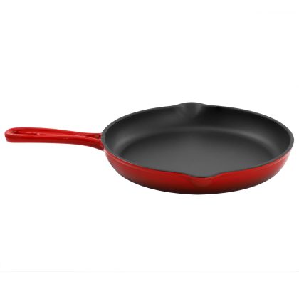 MegaChef Round 10.25 Inch Enameled Cast Iron Skillet in Gradient Red
