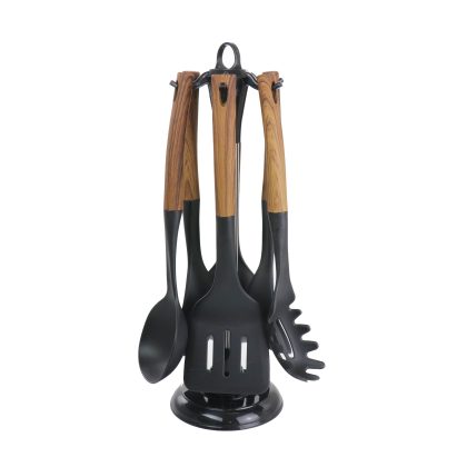MegaChef Black Nylon Cooking Utensils with Wood Design