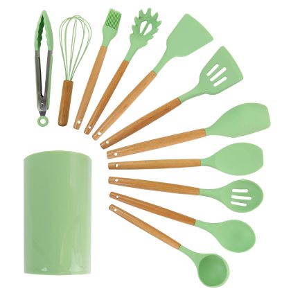 MegaChef Mint Green Silicone and Wood Cooking Utensils