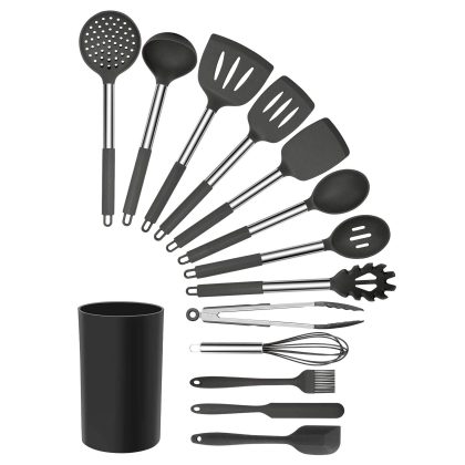 MegaChef Gray Silicone and Stainless Steel Cooking Utensils
