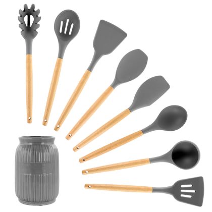 MegaChef Gray Silicone and Wood Cooking Utensils