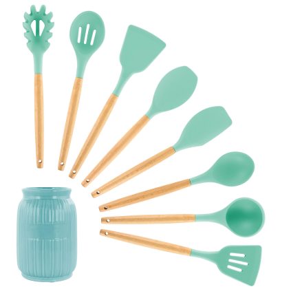 MegaChef Mint Green Silicone and Wood Cooking Utensils