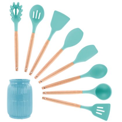 MegaChef Light Teal Silicone and Wood Cooking Utensils