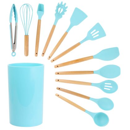MegaChef Light Teal Silicone and Wood Cooking Utensils