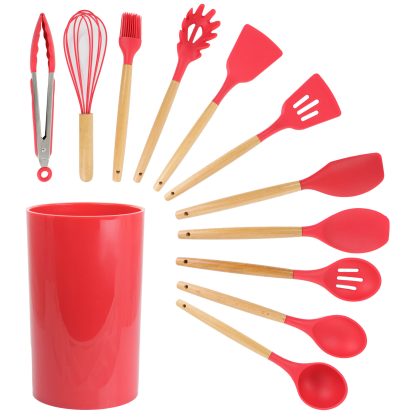 MegaChef Red Silicone and Wood Cooking Utensils