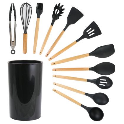MegaChef Black Silicone and Wood Cooking Utensils