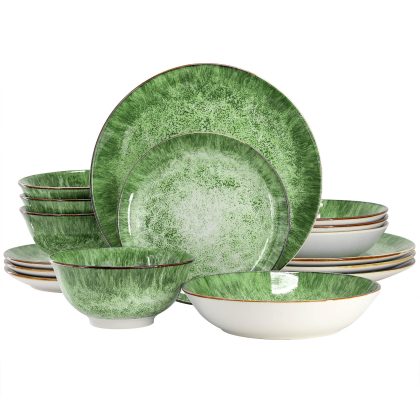 Elama Oceanus 16 Piece Porcelain Double Bowl Dinnerware Set in Green