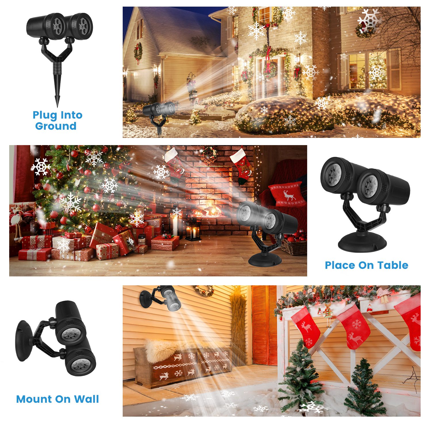 Christmas Snowflake Projector Light Dual-Head LED Stake Light IP44 Waterproof Xmas Decoration For Holiday Indoor Outdoor Use Garden Patio Wall Decor - Image 9