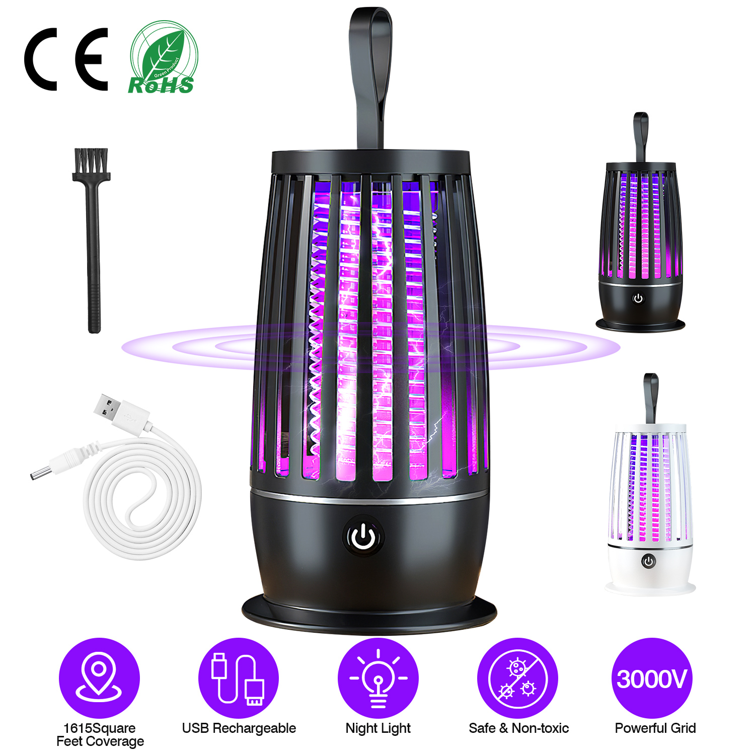 Rechargeable Mosquito Killer Lamp Bug Zapper with Night Light Strap Mosquito Catcher with Max 1615Square Feet Range UV Light for Indoor Outdoor - Image 8
