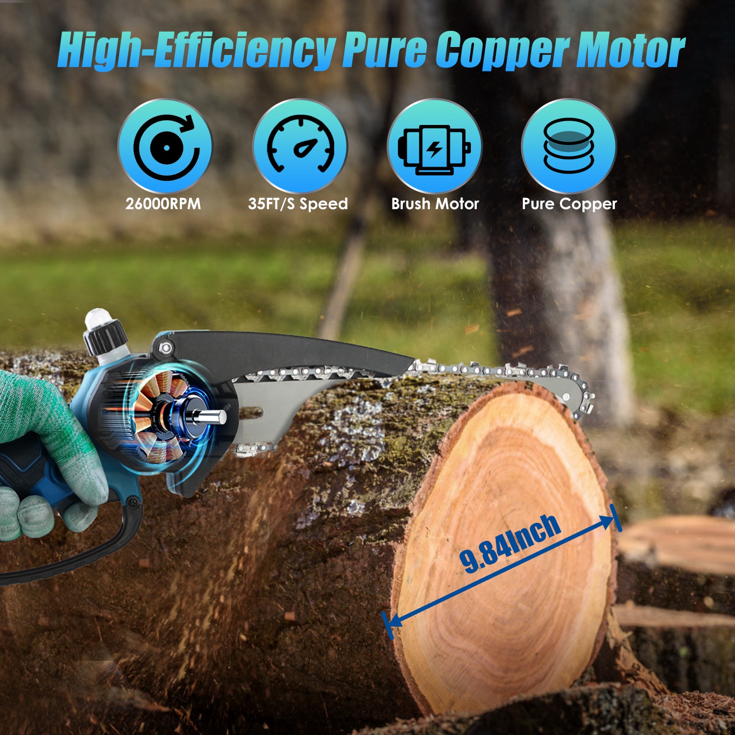 2-In-1 8” Cordless Electric Pole Saw and Mini Chainsaw with Extension Poles 2Pcs 21V 3.0Ah Batteries Adjustable Length Chain Saw With Auto Oiler Safet - Image 9