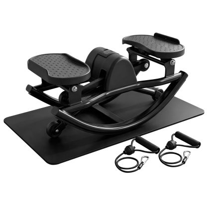 Swing Stepper Machine, Compact Mini Stepper with Resistance Bands, Non-Slip Exercise Mat & LCD Monitor, Full-Body Aerobic Fitness Step Machine for Hom