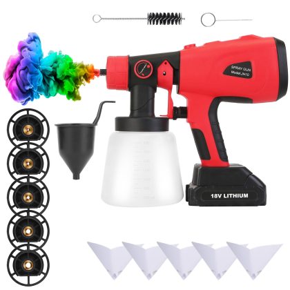 Portable Battery Powered Electric Paint Sprayer HVLP Spray Painting Gun Handheld Painter with 2 Spray Patterns 5 Nozzles 800ML Detachable Cup Flow Adj