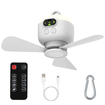 2 In 1 Portable Camping Fan with LED Lantern 8000mAh Battery Powered Tent Fan with Carabiner Digital Display 4 Speeds 4 Timer Settings for Camping Can