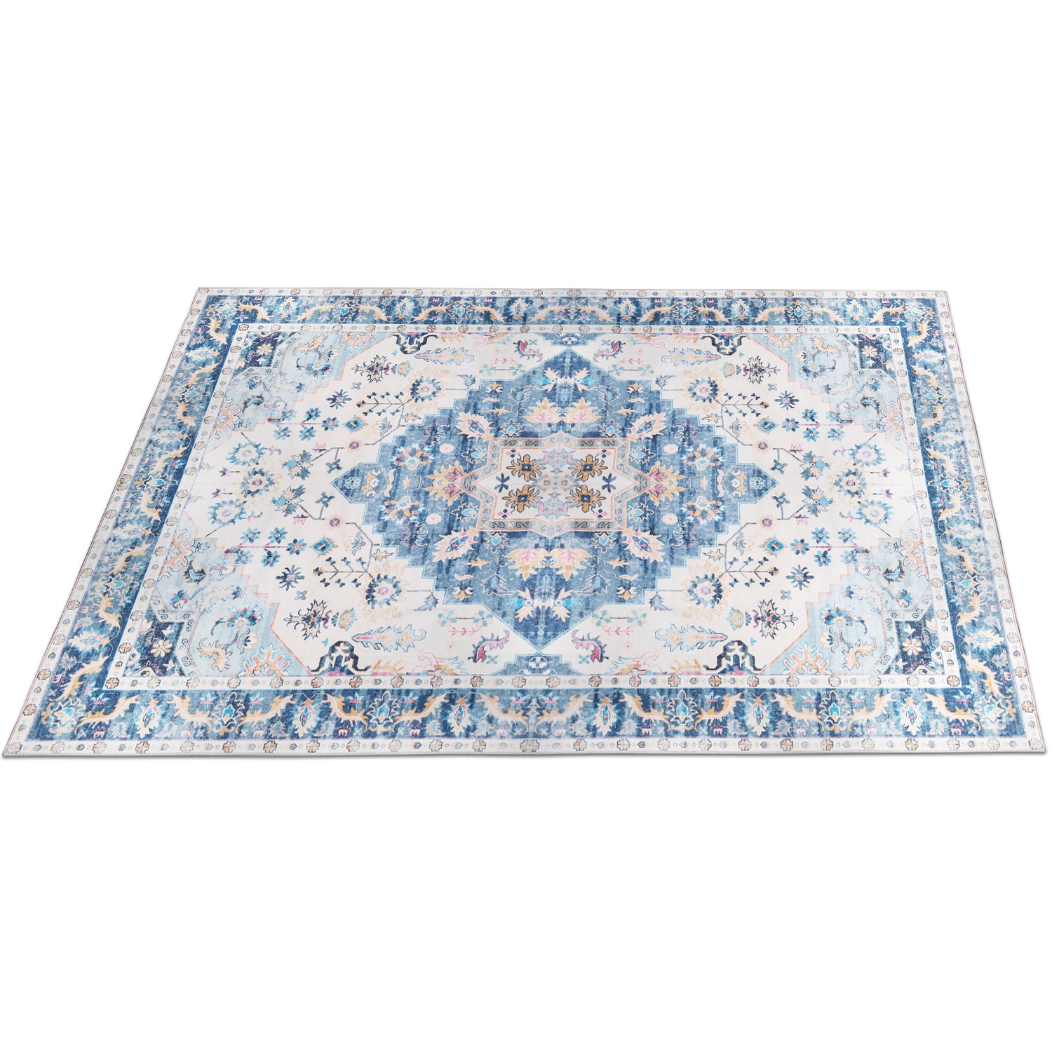 6x9FT Vintage Area Rug Modern Non Slip Carpet Boho Low Pile Soft Rug Waterproof Machine Washable Rug for Living Room Bedroom Kitchen Dining Room Under - Image 6