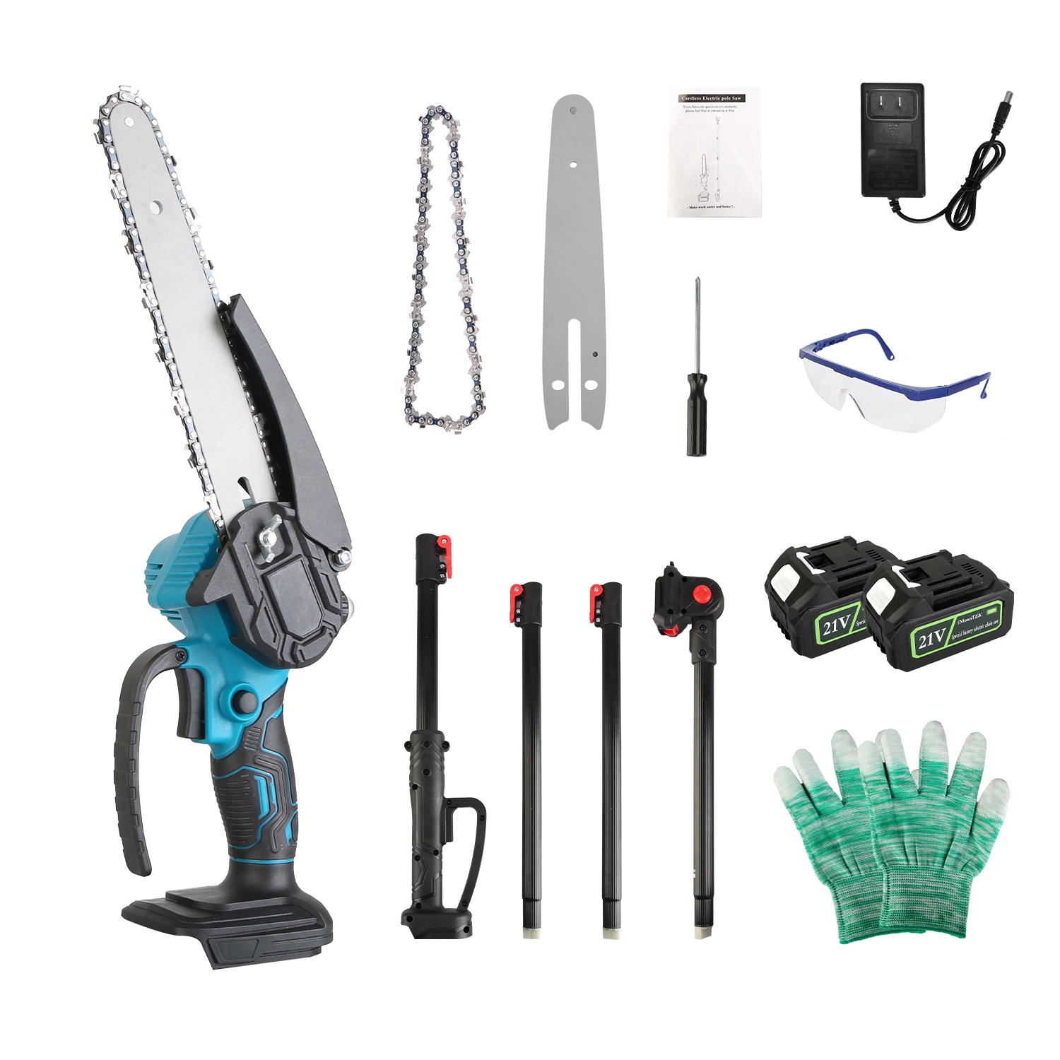 2-In-1 8” Cordless Electric Pole Saw and Mini Chainsaw with Extension Poles 2Pcs 21V 3.0Ah Batteries Adjustable Length Chain Saw With Auto Oiler Safet - Image 3