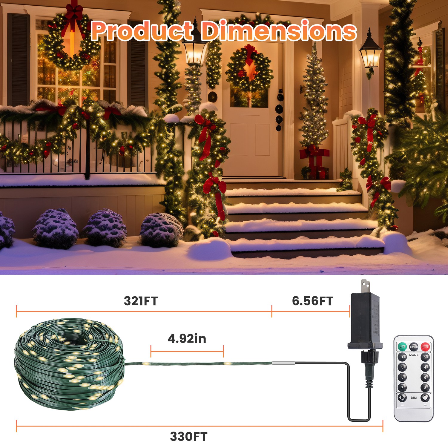 330FT 1000LED String Lights Outdoor Christmas Decoration Lights with Remote IP44 Waterproof 8 Lighting Modes 8 Brightness Timer Plug In Fairy Light Xm - Image 8